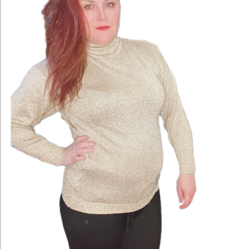 Vintage‎ Suzelle Gold metallic turtleneck sweater size M